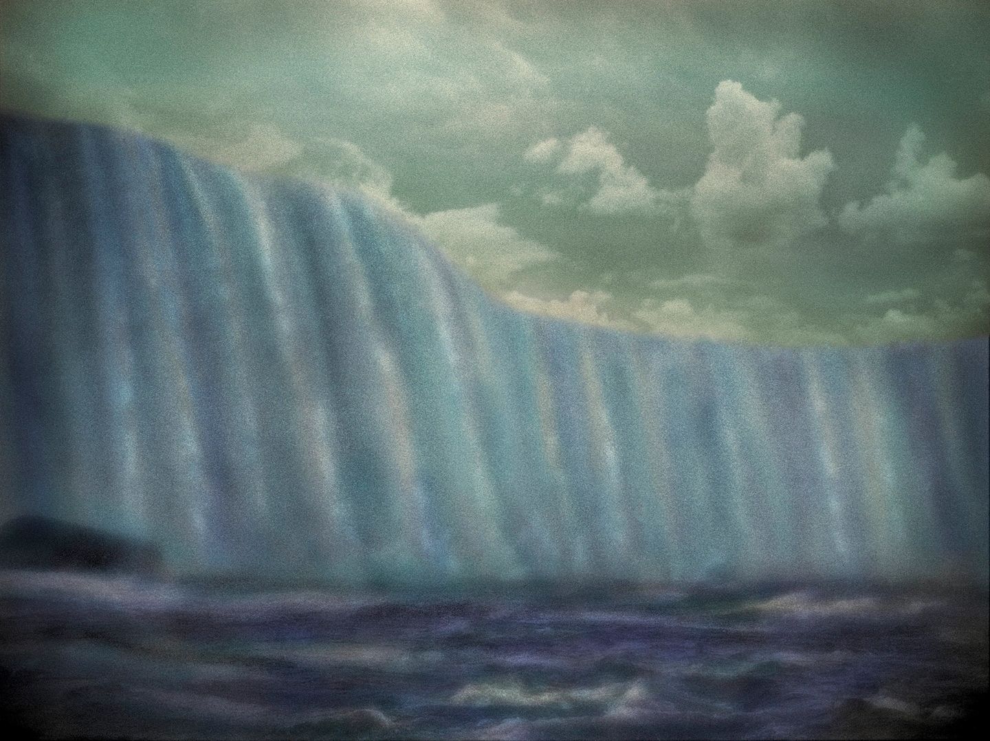 A painting of a waterfall in the ocean